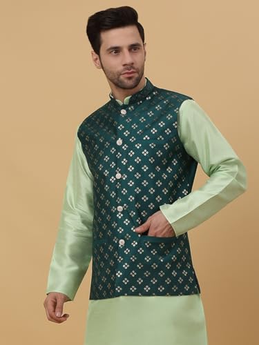Men's Cotton Silk Sequenced Sleeveless Embroidered Floral Nehru Jacket, Ethnic Traditional Wear3