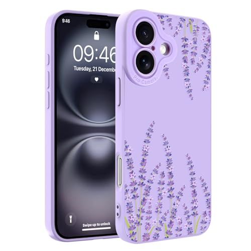 Image of Designed for iPhone 16 Case, Cute Lavender Flower Floral Pattern Design, Slim Soft TPU Liquid Silicone Protective Cover for Women Girls - Purple