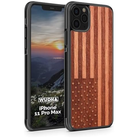 WUDN Slim Wooden Phone Case (American Flag in Mahogany) Compatible with iPhone 11 Pro Max Cover
