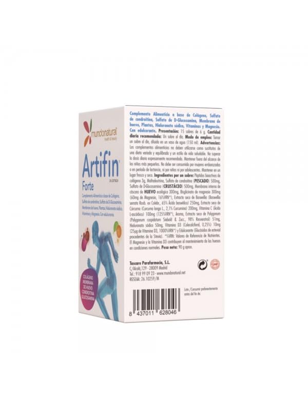 Mundonatural Artifin Forte Pack 2 Unidades 15 Sobres con Colágeno, Condroitina, Glucosamina, Membrana de Huevo, Hialuronato Sódico, Vitaminas y Magnesio