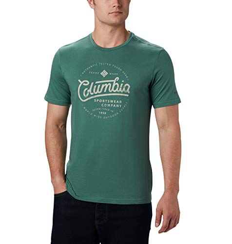 Columbia M Path Lake Graphic tee Camiseta Estampada de Manga Corta, Hombre, Verde (Thyme Green Round Bound), L