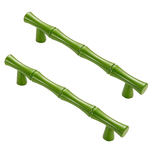 FirstDecor 2pcs Modern Minimalist Creativity Bamboo Shape Cabinet Pull Handles,Retro Zinc Alloy Drawer Door Knobs for Cupboard Wardrobe Dressers Home Kitchen Bedroom Green