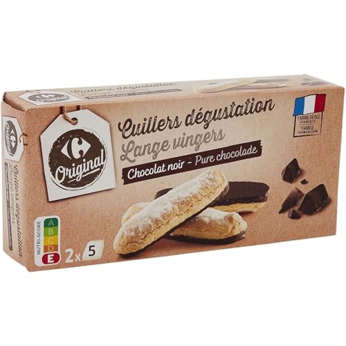 CARREFOUR ORIGINAL - Biscuits Cuillers au Chocolat Noir et Œufs Frais - Recette au Beurre de Cacao - la boite de 100g - Le Lot De 5