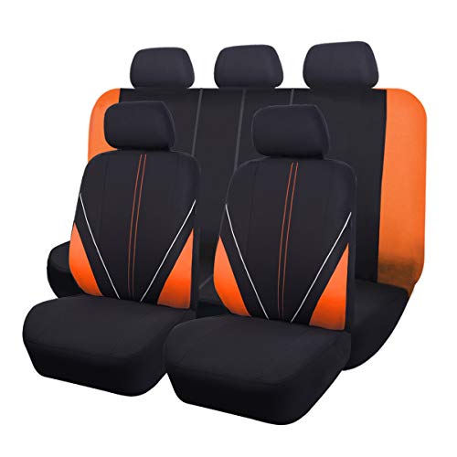 Flying Banner - Set completo di coprisedili per auto, in tessuto traspirante e universale, compatibile con airbag, colore: nero e arancione