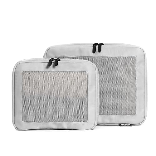 Image of Aerotrunk Compression Packing Cubes for Travel - Luggage Organizer Bags - Double Zipper Packing Cubes for Suitcases (2-Pack, Light Grey)
