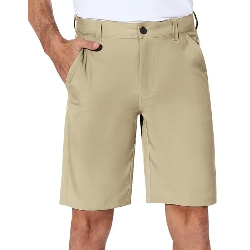 PULI Mens Hybrid Shorts Cycling Outdoor Golf Stretch Lightweight Flat Front Workout Cycling with Pockets Quicksand Khaki 34
