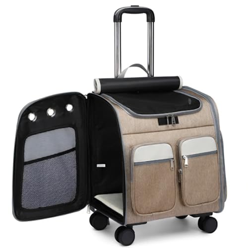 PET FUN ペットファン ペットキャリーカート キャリーバッグ 犬 猫 ペットキャリーリュック ペットバッグ ペットキャリーケース ペットキャリーバッグ キャスター付き 3way 飛び出し防止 軽量 バック 病院 通院 防災 災害 避難 旅行 (ブラウ