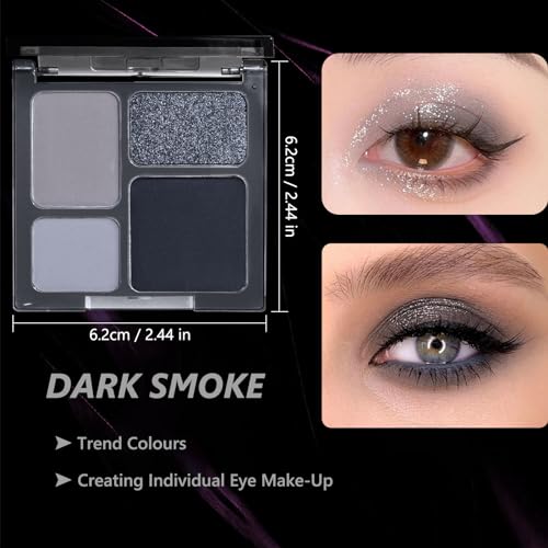 Smokey Eye Shadows Palette, Black Eyeshadow Matte Shimmer Eye Shadow Pallets For Women, 4 Colours Smooth Texture Cold Tone Eyeshadow Palette Smoky Punk Style Eye Shadows - Image 7