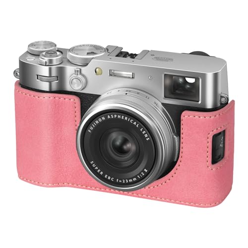 VOVMOEYA X100VI Camera Case,PU Leather Camera Half Case Compatible with Fujifilm X100VI Digital Camera, Pink