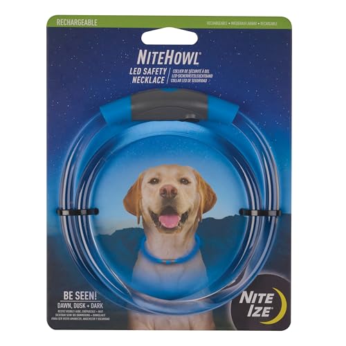 Nite Ize NiteHowl Rechargeable LED Safety Necklace - Dog Light for Dog-Walking Gear - Weather-Resistant Design - 5 Hours Runtime - Cut to Fit from 12” to 27” - Blue