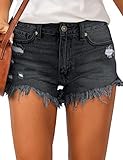 luvamia Women Casual High Waisted Denim Shorts Frayed Raw Hem Ripped Jeans Shorts A1 Soft Black Size X-Small Fits US 0-2