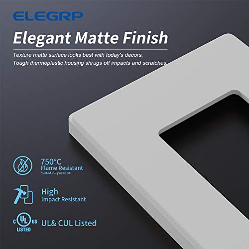 Elegrp Matte White 1-Gang Screwless Decorative Wall Plates, Standard Size Unbreakable Thermoplastic Faceplate Cover For Decorator Receptacle Outlet Switch, Ul Listed (10 Pack) #TOP1
