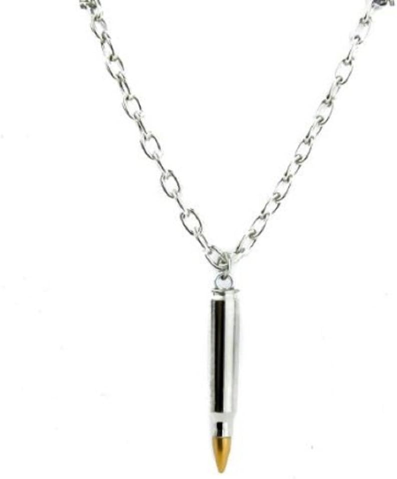 Real Bullet Necklace Punk Silver Black Metal Rock Death