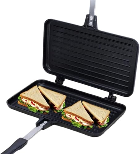 Heuitgs ホットサンドメーカー 直火 2枚焼き 上下分離型 ダブル 焼き目 大型グリルパン 餃子焼き器 フッ素樹脂加工 お手入れ簡単 手軽 丸洗い 焦げ付きにくい キャンプ アウトドア 家庭用