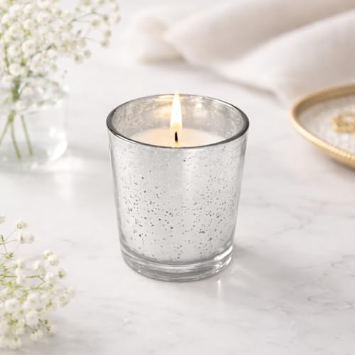 Image of Hosley Set of 24 Silver Mercury Filled Glass Votive Candles. Ideal Gift for Weddings, Bridal Showers, Parties, Home Decor, and Special Events