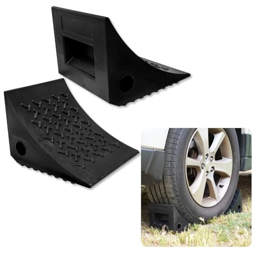 SECURITYMAN Heavy Duty Wheel Chocks (2 Pack) - Durable, Non-Slip, Solid Rubber Wheel Chocks for Boat Trailers, RV, Truck, Camper - Grip on All Surfaces - Trailer Wheel Chocks - Black