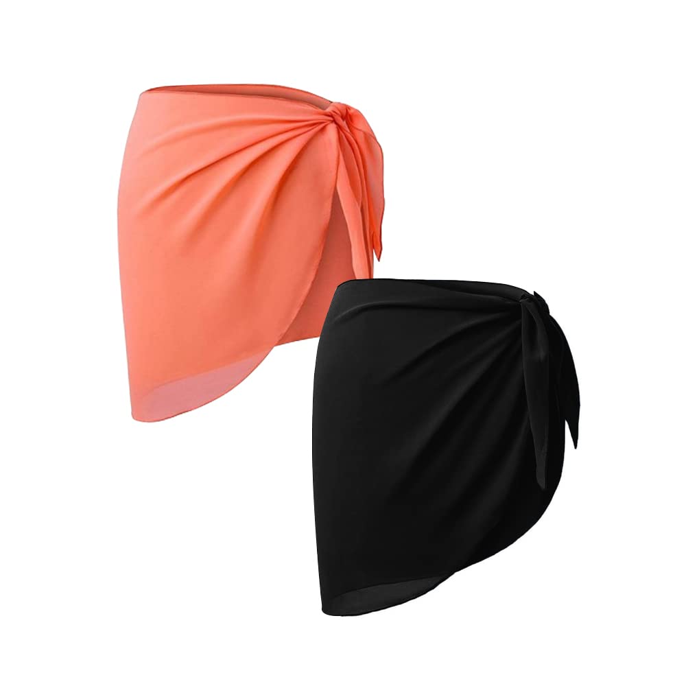 HSAJS 2 Piezas de Pareo de Playa de Mujeres Media Pareo Playa de Traje de Baño de Gasa para Damas Corto Falda Pareo Bikini Cubierta Sarong para Playa Piscina Vacaciones Ropa de Baño