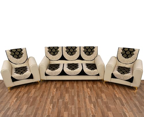 Image of Premium Floral Chenille 3 or 5 Seat Sofacover|SofaCover /Slipcover /5 Seater Sofa Cover /3Seater+2Seater Sofa Cover /Chenille Sofa Cover /Sofa Protector /Slip Cover| Rectangular (Black)