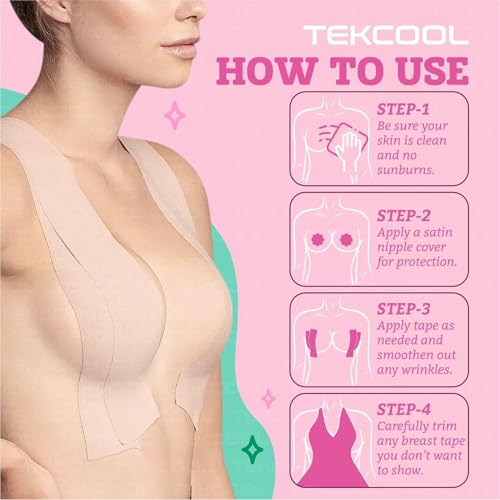 Image of TEKCOOL Boob Tape Kit - Instant Boob Tape with 10 Nipple Pasties for Fashion with 36 Strips Double Sided Tape for Clothes &1 Pair Reusable Nipple Cover for Women (Beige)