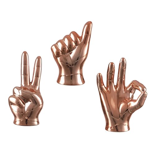 Image of TIED RIBBONS Set of 3 Hand Sign Gesture Showpiece Statue Collectible Figurines (Ceramic, Copper) for Home Decor Living Room Bedroom Wall Shelf Office Table Top Decoration Gifting Items, Religious