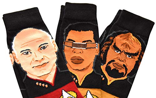 Star Trek Next Generation Picard Worf Geordi Men's Crew Socks 3 Pair Pack3