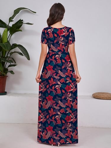 Image of DEARCASE Maxi Dress for Women Short Sleeve Casual Summer Loose Plain Comfy Long Dresses with Pockets