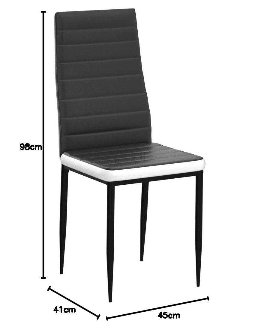 Lot de 6 chaises de Salle a Manger, Siege Rembourre Epais, Noir et Blanc Tampon (Noir-6-B)