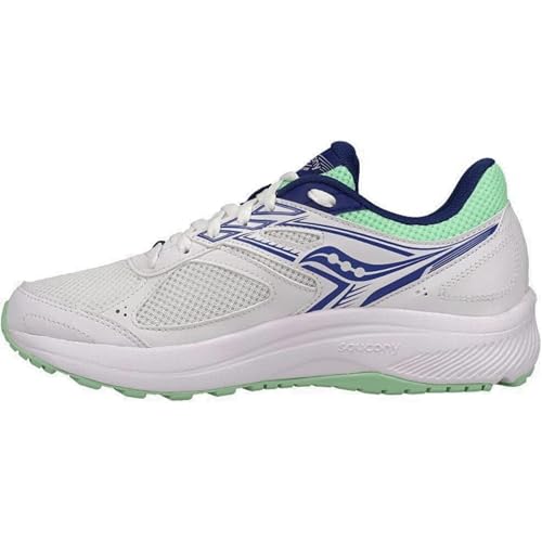 Saucony Women's Cohesion 14 Road Running Shoe, White/Navy/Mint, 7.5 Wide