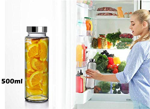 Image of 500ml Glass Water Bottle Set of 3 | Airtight Steel Lid Leak-Proof Botle | Premium Clear Glass Juice, Detox, Milk & Infused Drink Bottle | Fridge-Safe & BPA-Free Bottle for Home & Office