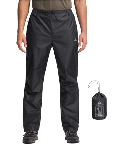 Pioneer Camp Men’s Rain Pants Waterproof Packable Lightweight Windproof Outdoor Pants Hiking Fishing Golf Work Trousers Black