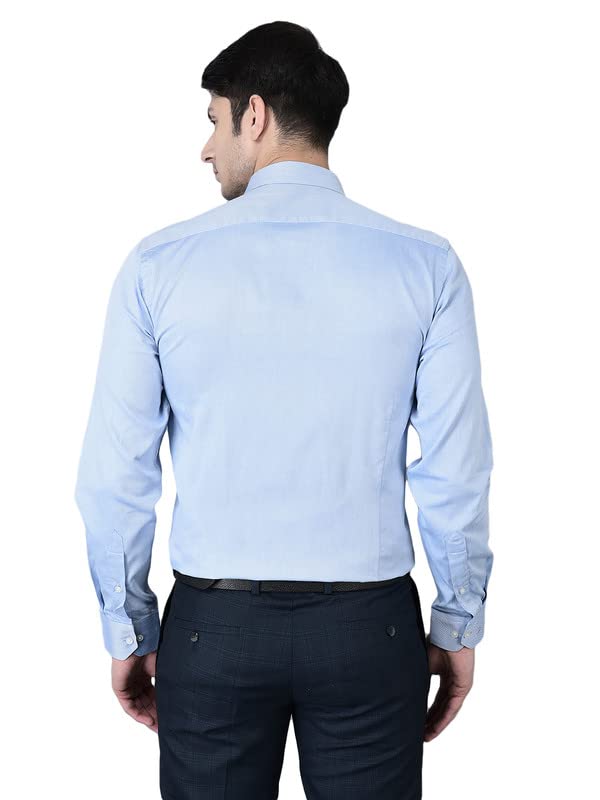 Image of Canoe Men's Regular Fit Blue Color Cotton Fabric 38 Size Button Closure Formal Shirt Collared Neck Pattern Chest Pocket Spread Collar