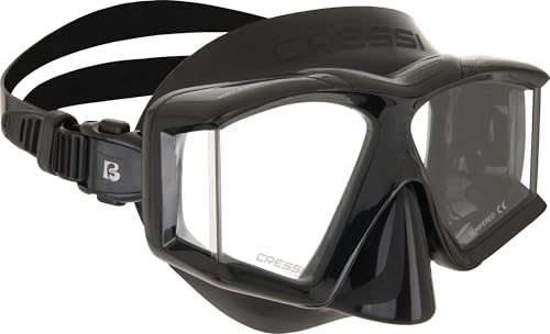 Cressi Horizon Mask Black/Black - Masque pour Plongée et Snorkeling Équipé de 4 Verres Trempés Séparés pour Une Vision Panoramique sans Interruption,...