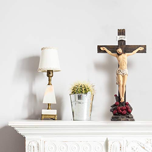 Ki Store Jesus Crucifix Cross Statue Figurine 15-Inch Jesus Christ Nailed On The Cross With Red Rose Tabletop Resin Religious Display #TOP3