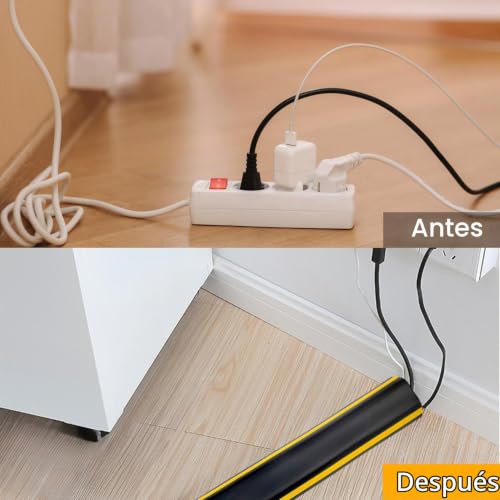 Miniatura 6 de Canaletas Para Cables Adhesivas Suelo 400 Cm, Pasacables Suelo Pvc Flexible Negro, Calha Para Cabos Fácil De Cortar Con 3 Canales De Cable, Canaleta Cables Suelo Para Oficinas, Talleres, Almacenes