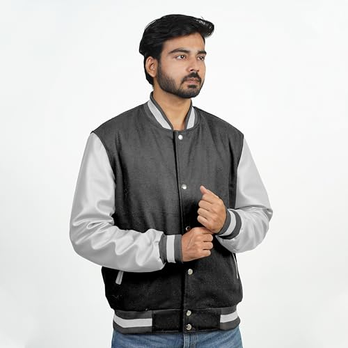 Image of Men's Fashion Varsity Jacket Causal Slim Fit Wool Letterman Baseball Bomber Jackets
