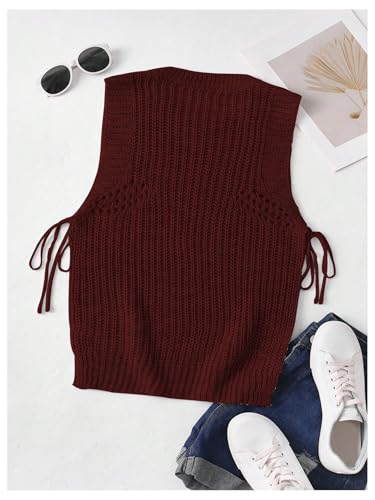 Image of MakeMeChic Women's Sleeveless Round Neck Drawstring Side Split Hem Knited Casual Sweater Vest