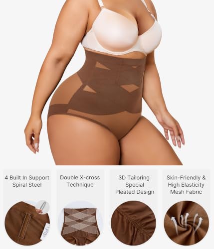 Image of Nebility Plus Size Shapewear for Women Tummy Control Butt Lifting Panties Hi- Waist Trainer Body Shaper Short Belly Underwear