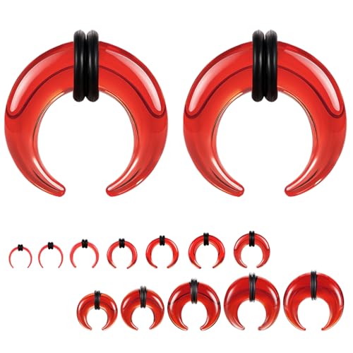 ZS 1 Pair Glass Septum Stretching Kit Set - C Shape Pincher Tapers with O-Rings, 14G to 5/8