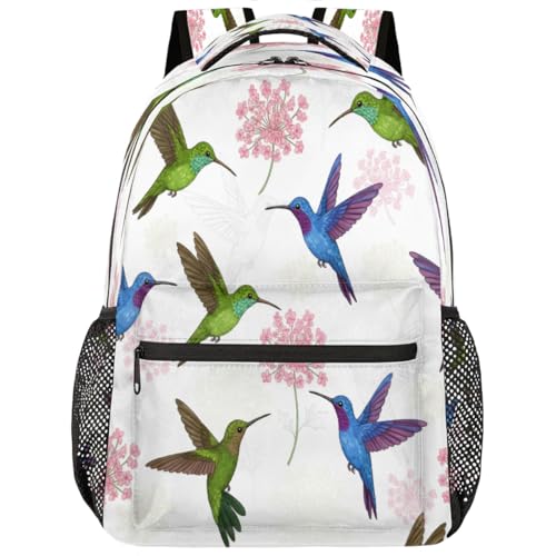 Mochila escolar de colibrí y flores para ordenador de 15.6 pulgadas