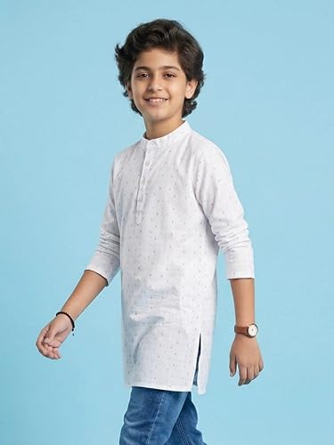 Image of KiddoPanti Boys 100% Cotton Ethnic Motif Printed Short Length Kurta