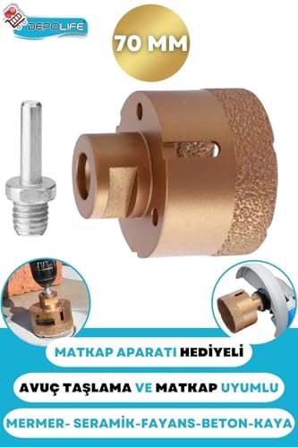 70 Mm Granit Mermer Seramik Fayans Beton Taş Delme Panç Spiral Avuç Taşlama Matkap Uyumlu M14 Aparat