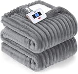 Sealy Electric Blanket Full Size, Soft Ribbed Flannel to Sherpa Reversible Heated Blanket with 10 Heat Settings & 1-12 Hours Auto-Off Overheat Protection, Machine Washable, 72'x84' Light Grey