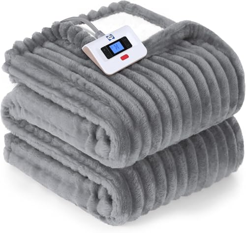 SEALY Electric Blanket Full Size, Soft Ribbed Flannel to Sherpa R...