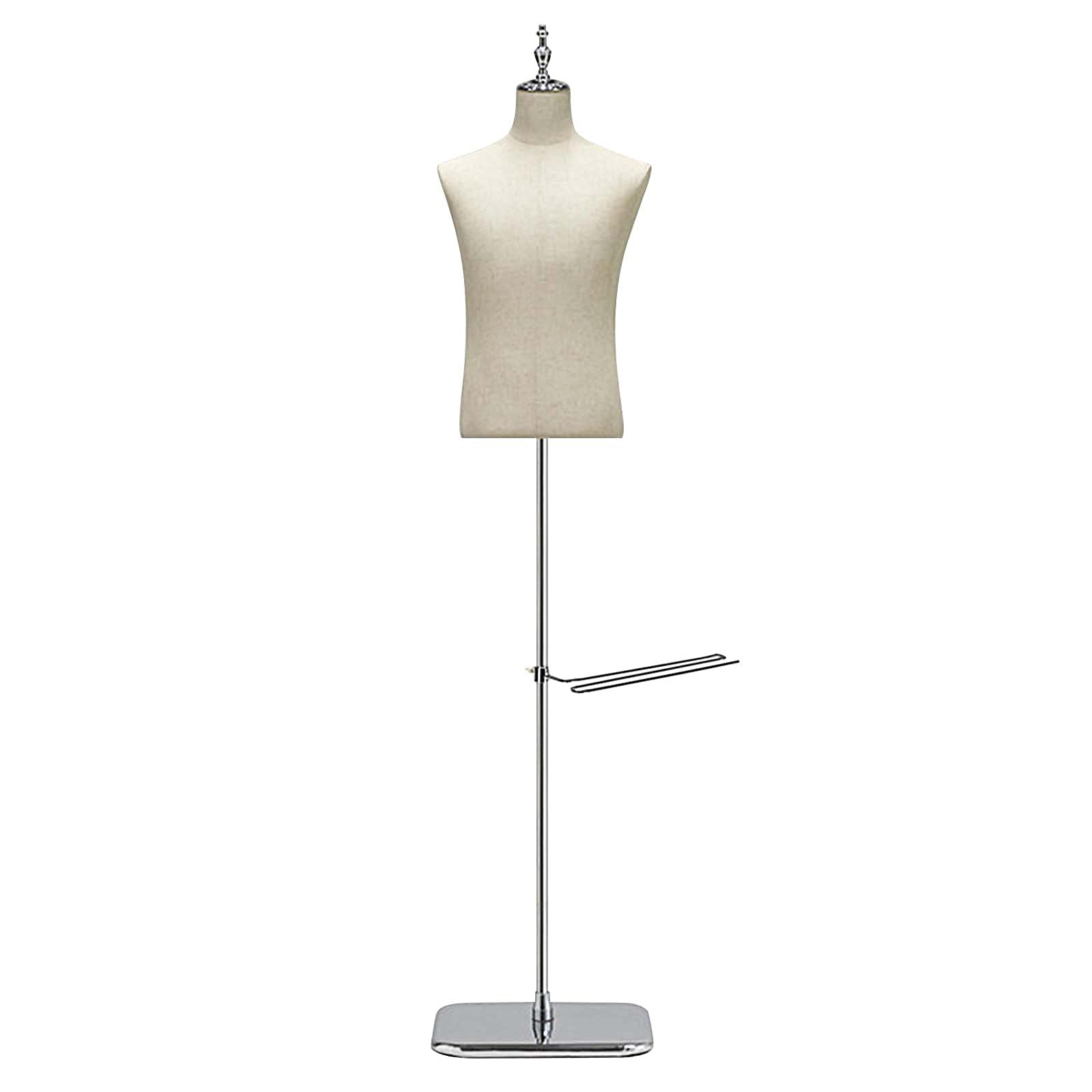 Maniqui Costura Hombre con Soporte Metálico Maniquí Costura con Perchero Desmontable para Pantalones Maniquí de Sastre Masculino para Tiendas de Ropa y Estudios(Silver,93x150-190cm)