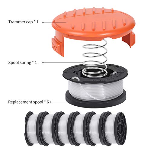 Mosloly AF-100 Trimmer Spool for Black + Decker Autofeed System Replacement Durable String Trimmer Edger, 30ft 0.065\" Line String Trimmer (6 Replacement Spool, 1 Spool Cap, 1 Spring)