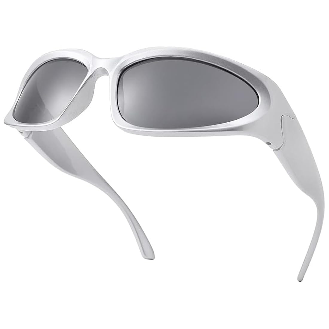 Wrap Around Sunglasses for Women & Men – Trendy Oval Sport Shades Silver Frame Futuristic Sunglasses-image-11