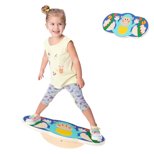 Balance Board Kinder Wackelbrett Balancieren Kinder Indoor Fördert Gleichgewichtssinn und Konzentration Affenmuster