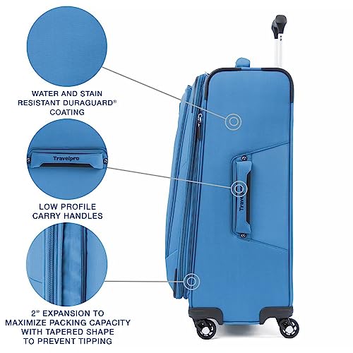 Image of Travelpro Maxlite 5 Softside Expandable Checked Luggage with 4 Spinner Wheels, Lightweight Suitcase, Men and Women, Azure Blue, Checked Medium 25-Inch