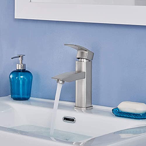 Hotis Commercial Single Handle Brushed Nickel Bathroom Faucet, Bathroom Sink Faucet with Water Supply Lines