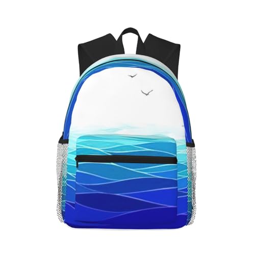Sac à dos d'école imprimé oiseaux marins et vagues de l'océan pour université